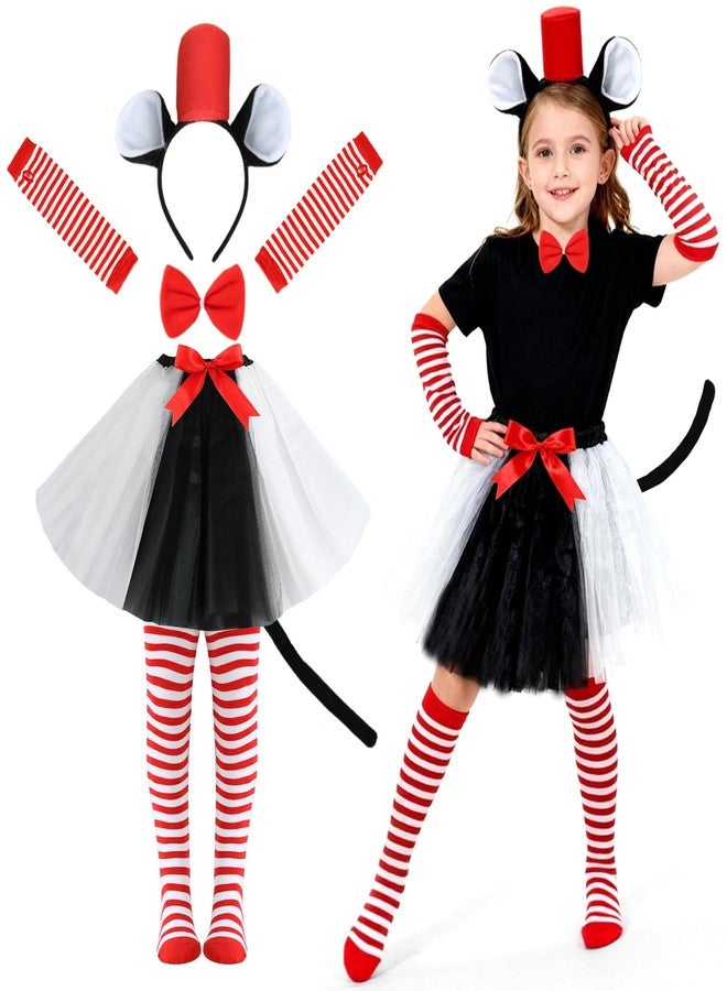 Kitimi Tulle Tutu Skirt Set for Girls Carnival Cosplay, 3 Layered Tulle Tutu Skirt, Headband, Striped High Socks and Gloves - Image 1